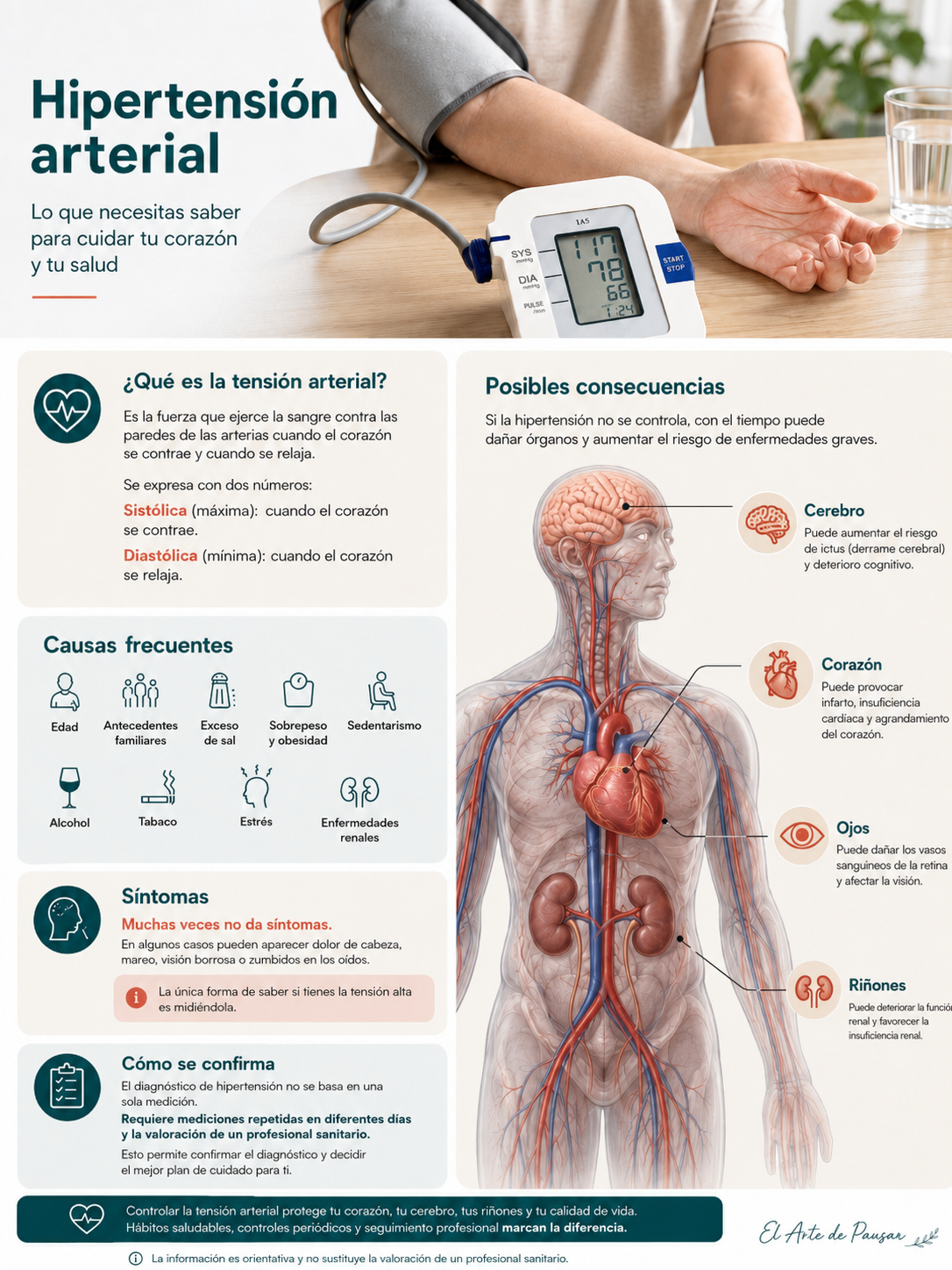 Imagen informativa sobre la hipertensión arterial y sus efectos