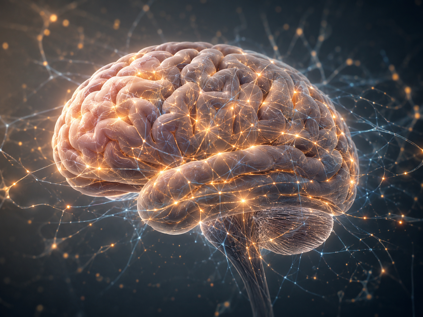 Representación realista y elegante de un cerebro con conexiones neuronales iluminadas