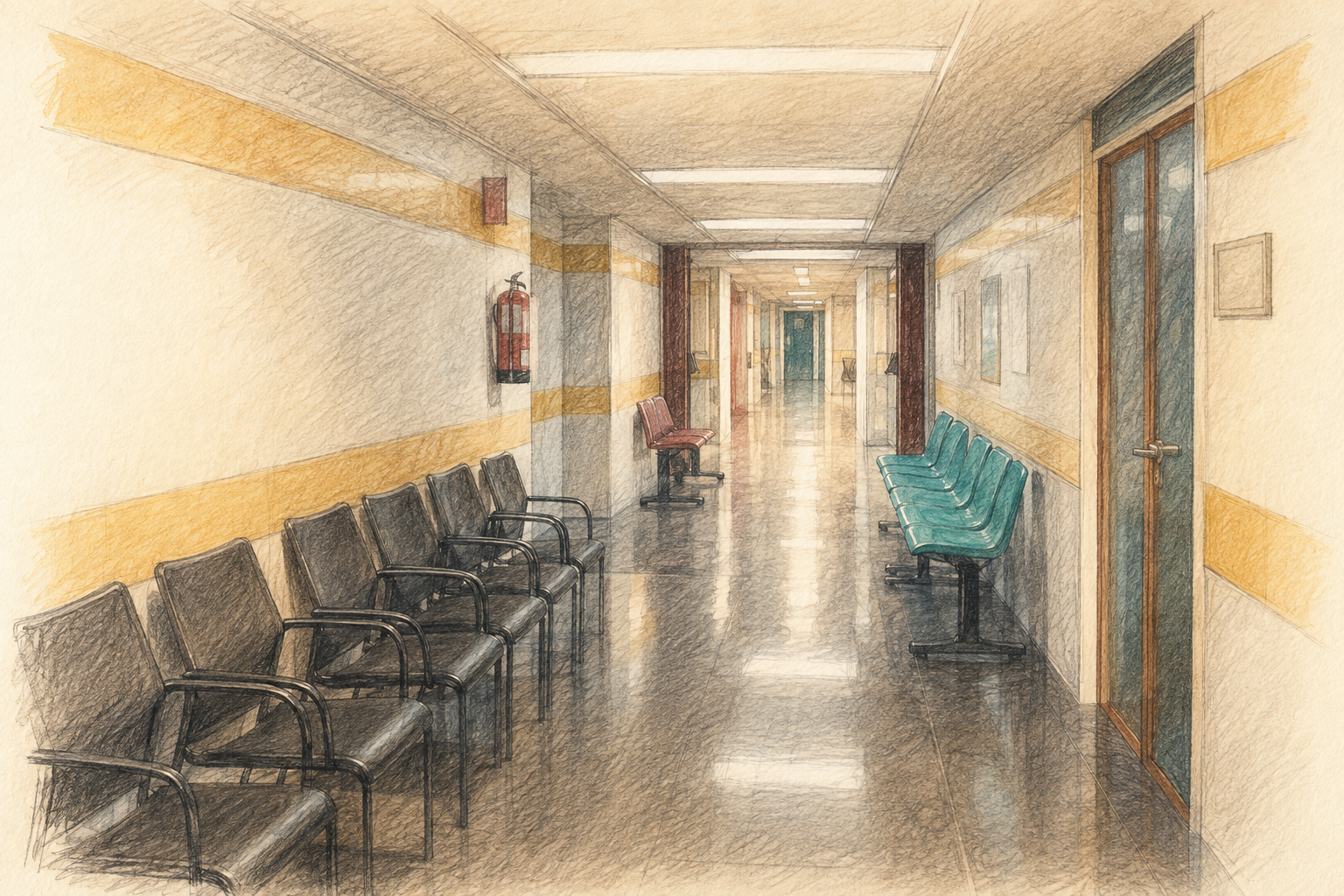 Dibujo a lápiz del acceso a una unidad de rehabilitación cardíaca