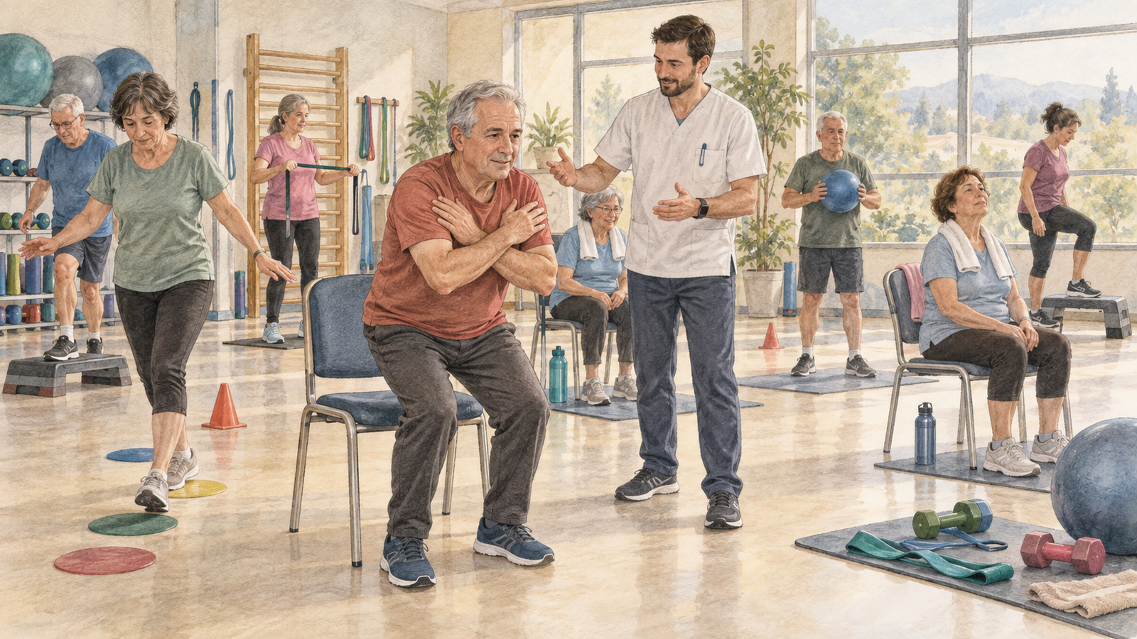 Pacientes practicando compresiones torácicas con maniquíes durante una formación básica de primeros auxilios